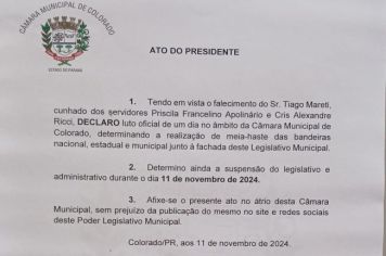 Cancelamento de Sessão Ordinária do dia 11/11/2024