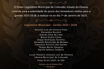 Convite para solenidade de Posse dos Vereadores