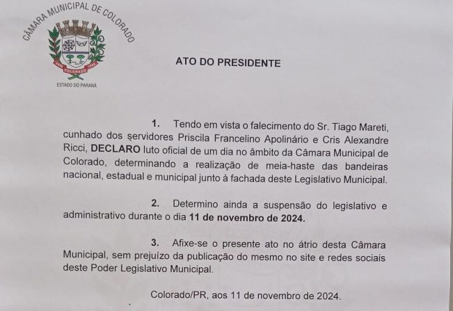 Cancelamento de Sessão Ordinária do dia 11/11/2024